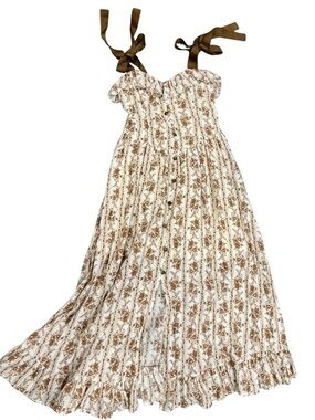 Tie-Shoulder Maxi Dress in Cream and Brown Floral